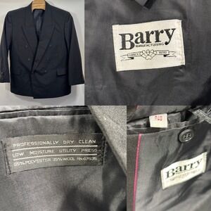 Barry Double Breasted Blazer Mens 48 Black Peak Lapel Vintage Suit Jacket R48